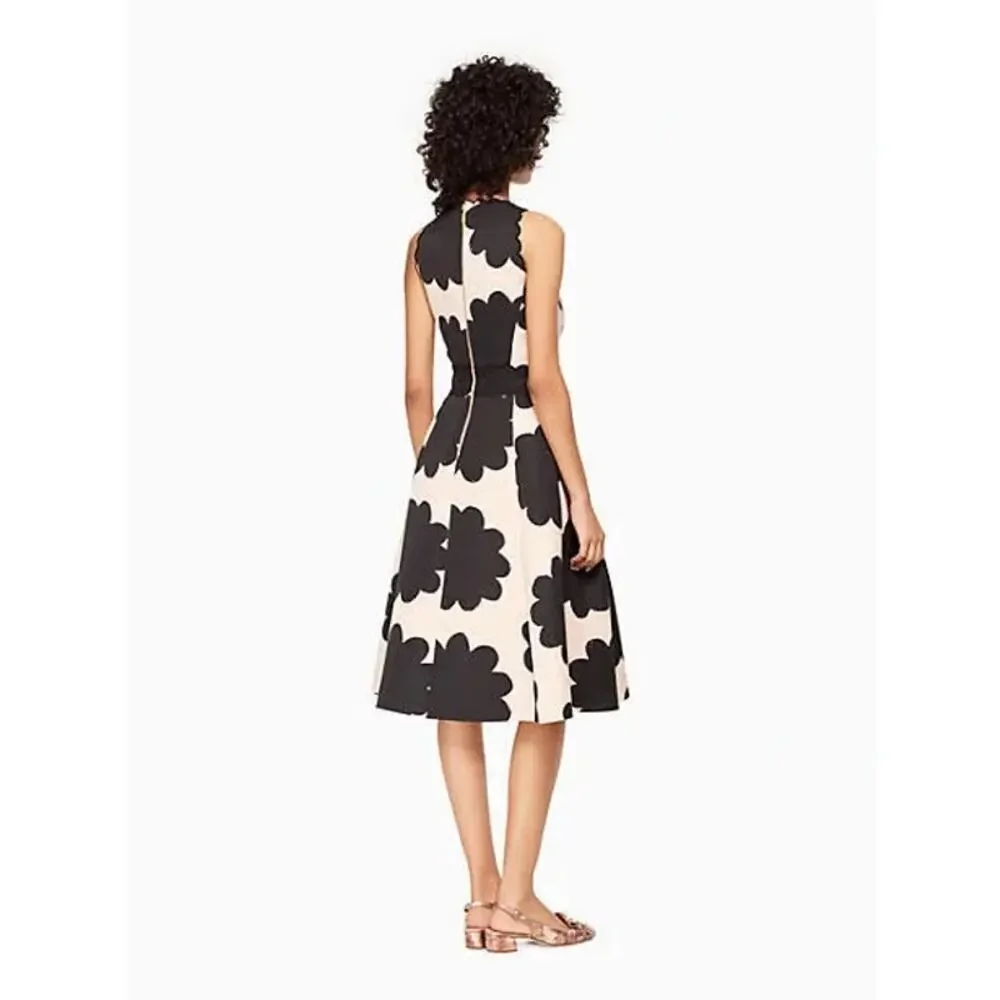 Kate Spade New York Women's Pink & Black Petal Stamp Fit & Flare Dress Size 6